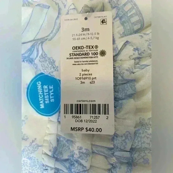 NWT Carter’s Baby Dress Size 3 Months White & Blue - Picture 3 of 5
